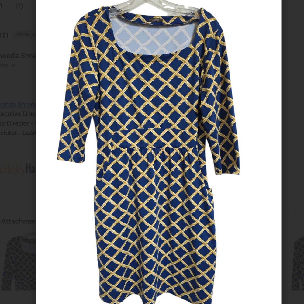 J. McLaughlin Navy Blue Cane Print Stretchy Dress with pockets L